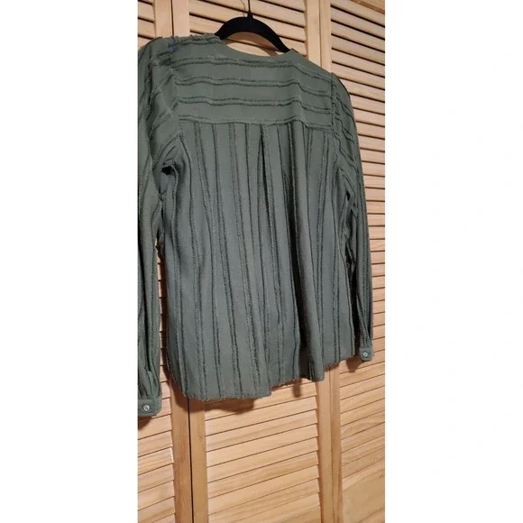 Anthropologie Maeve Audre Textured Faux Wrap Top Olive Green Small Long Sleeve - Picture 4 of 5
